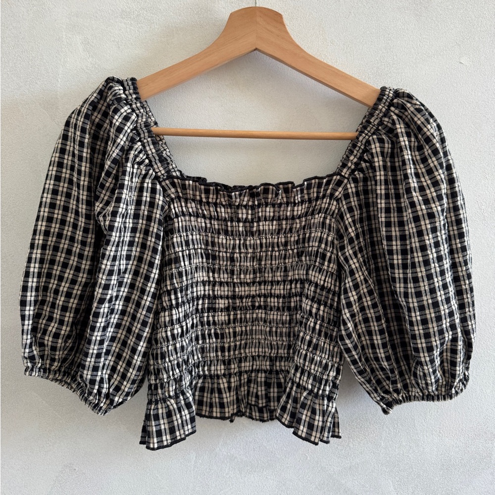 Lou & Grey - Black and Cream Smocked Top - Size S
